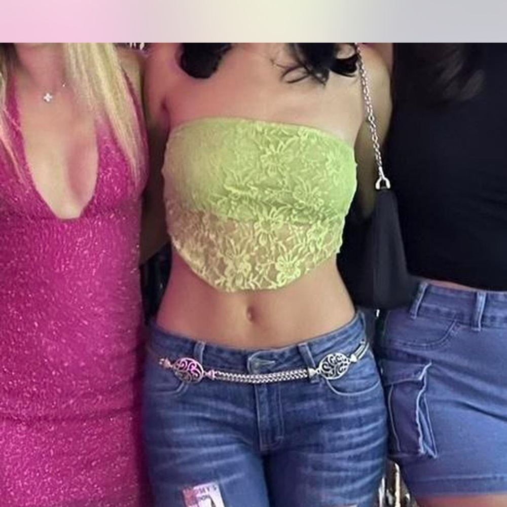 Lace Strapless Green Tube Top